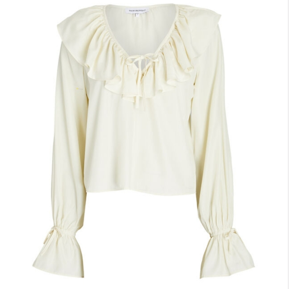 We Wore What Creme Long Sleeve Layered Ruffled VNeck Size M